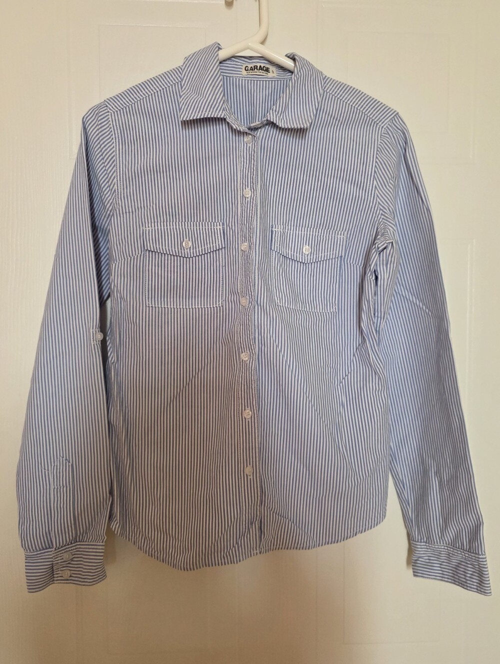 Garage Blue and White Striped Button-Down Shirt Small